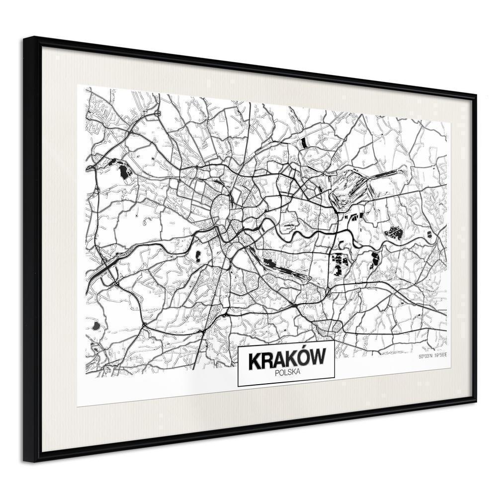Wall Art Framed - City Map: Cracow-artwork for wall with acrylic glass protection