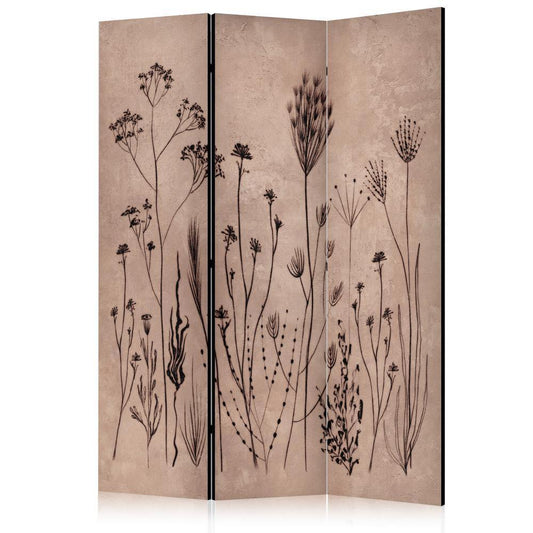 Room Divider - Plant Vintage - Delicate Field Flowers on a Background in Lime Wash Technique