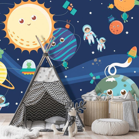 Wall Mural - Happy Planets-Wall Murals-ArtfulPrivacy