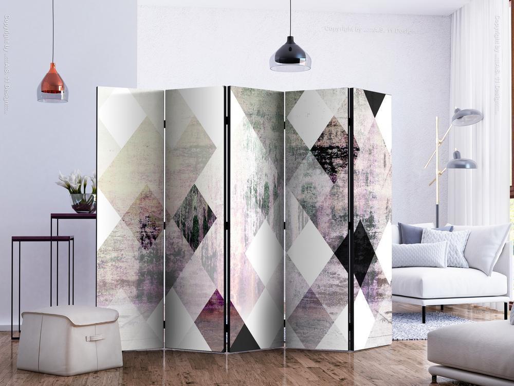 Decorative partition-Room Divider - Rhombic Chessboard (Pink) II-Folding Screen Wall Panel by ArtfulPrivacy