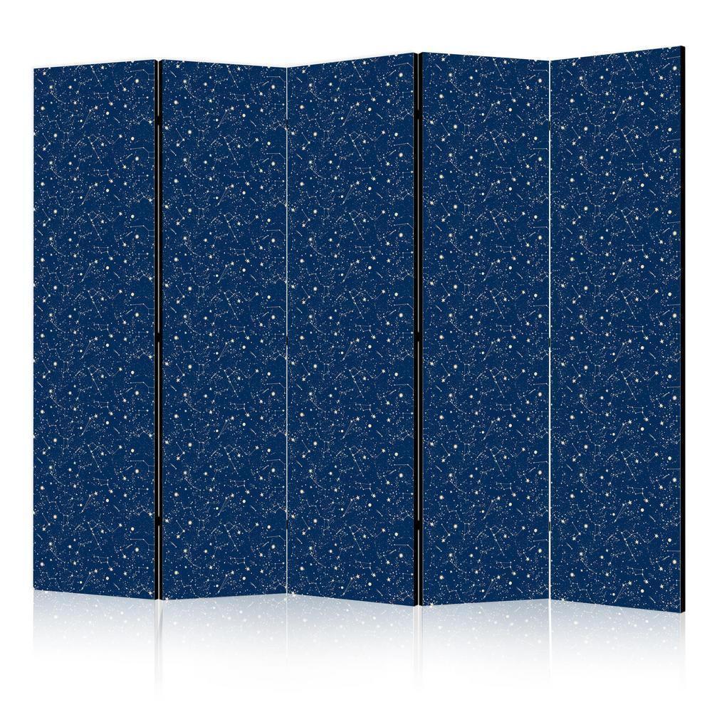 Room Divider - Cosmic Inspirations - Pattern with Stars and Constellations on a Dark Background- A 5 Panel Folding Screen For Living rooms, bedrooms or home office, decorative folding screen made with wood and canvas