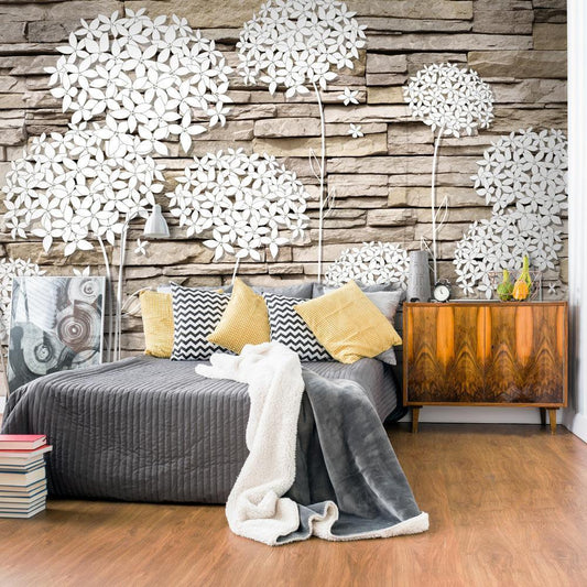 Wall Mural - Flowers on the Stone-Wall Murals-ArtfulPrivacy