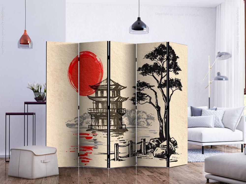 Decorative partition-Room Divider - Little House by the Pond II-Folding Screen Wall Panel by ArtfulPrivacy