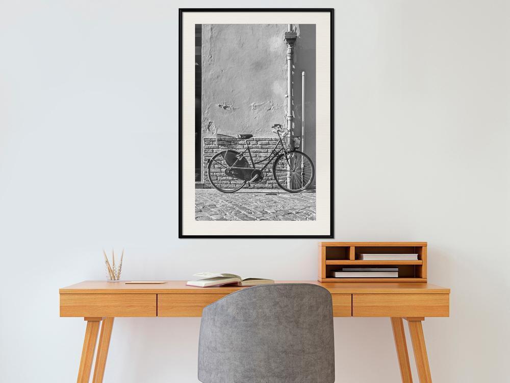 Black and White Framed Poster - Bicycle with Black Tires-artwork for wall with acrylic glass protection