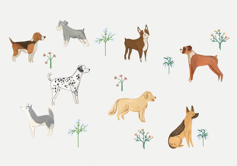 Wall Mural - Doggies - a Subtle Illustration for Children-Wall Murals-ArtfulPrivacy