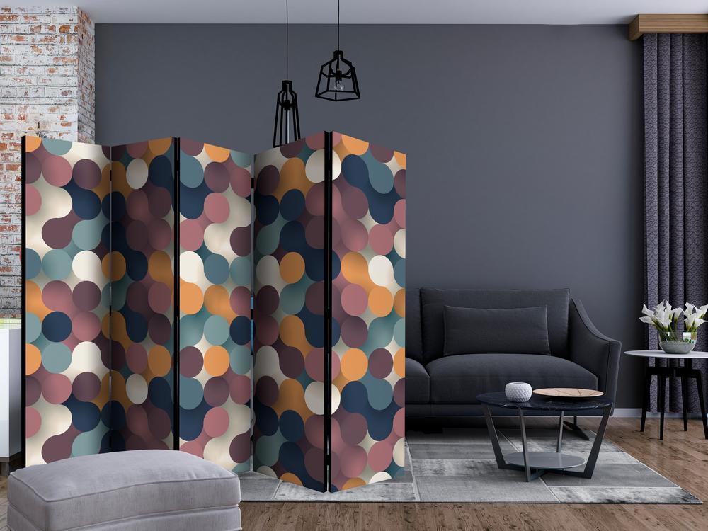 Room Divider - Colourful Particles II- A 5 Panel Folding Screen For Living rooms, bedrooms or home office, decorative folding screen made with wood and canvas