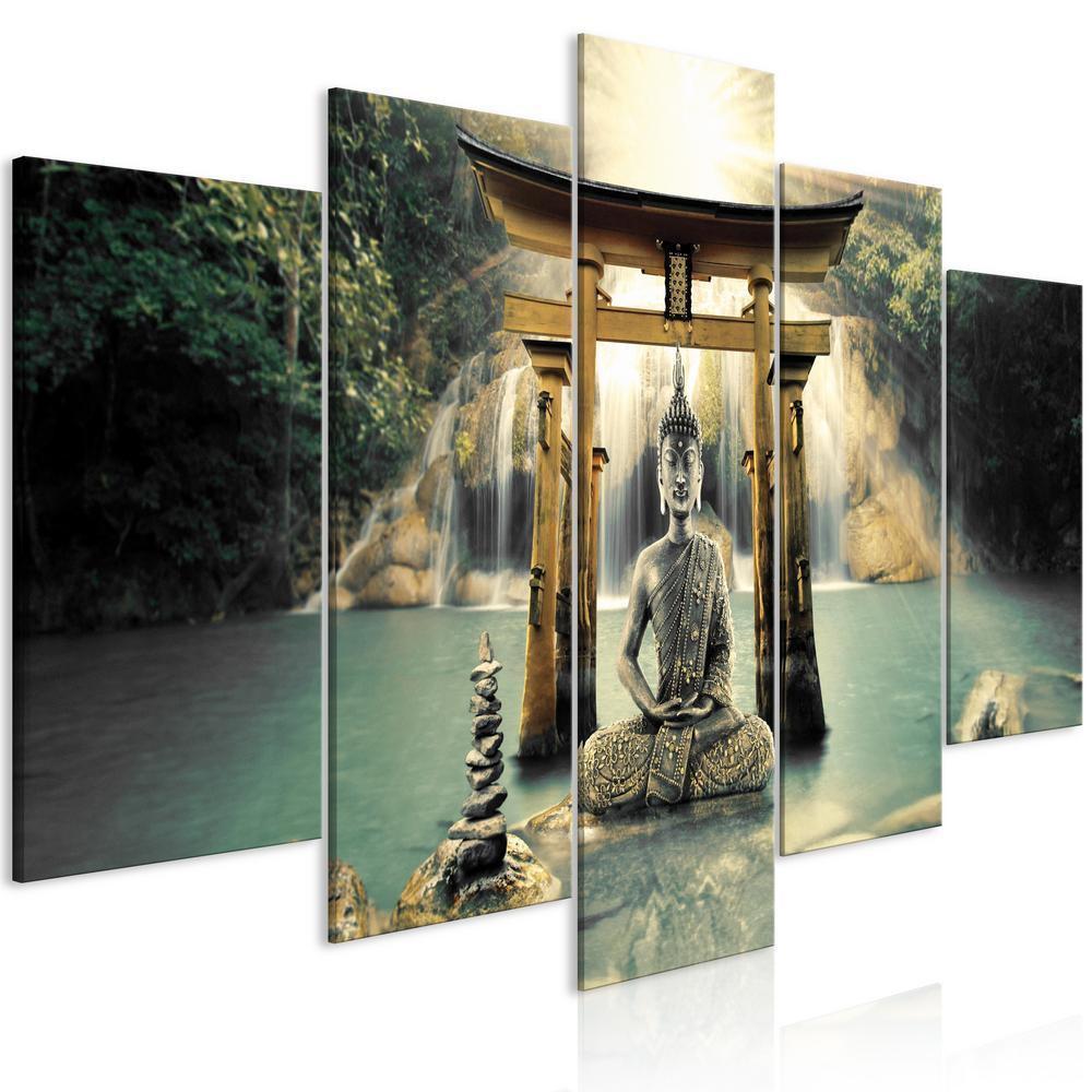 Canvas Print - Buddha Smile (5 Parts) Wide-ArtfulPrivacy-Wall Art Collection