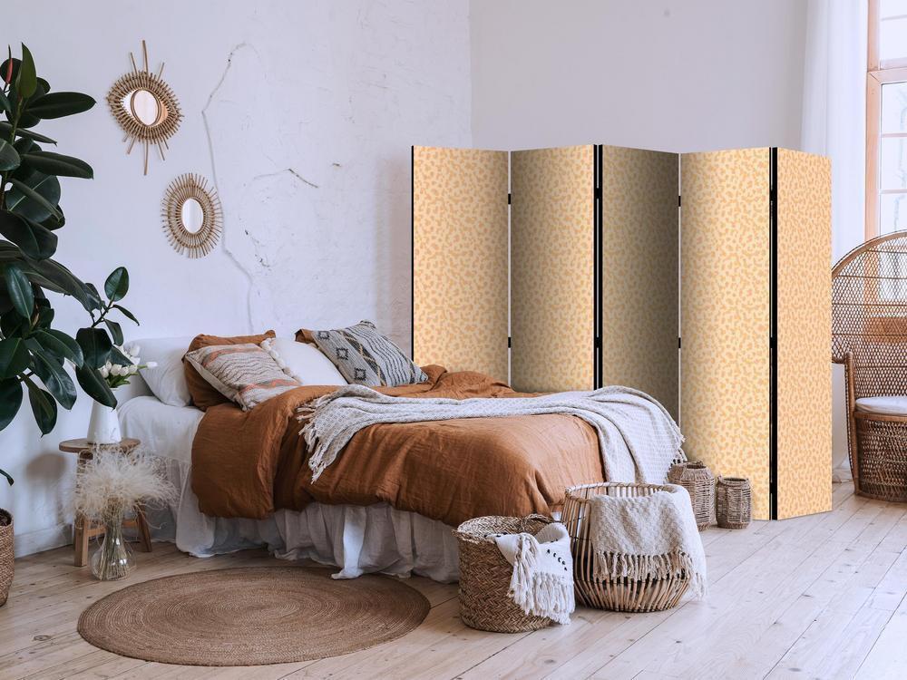 Room Divider - Tiny Dots - Optimistic Pattern in Peach Colors- A 5 Panel Folding Screen For Living rooms, bedrooms or home office, decorative folding screen made with wood and canvas