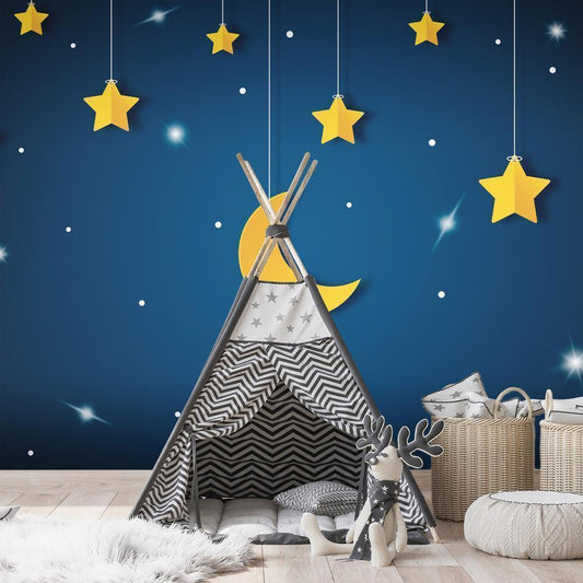 Wall Mural - Skyline - night sky landscape with stars and moon for children-Wall Murals-ArtfulPrivacy