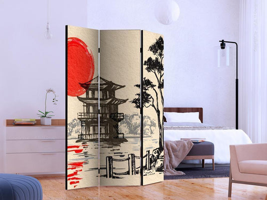 Decorative partition-Room Divider - Little House by the Pond-Folding Screen Wall Panel by ArtfulPrivacy