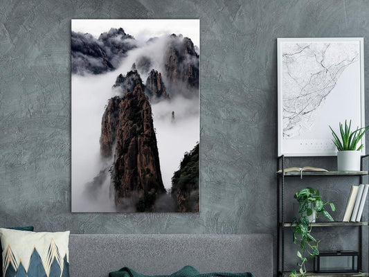 Canvas Print - High Mountains in Mist (1-part) - Landscape of Clouds Amid Rocks-ArtfulPrivacy-Wall Art Collection