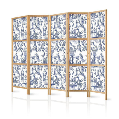 Cloison de séparation japonaise - Rome et botanique - Motif bleu avec motifs grecs et végétaux