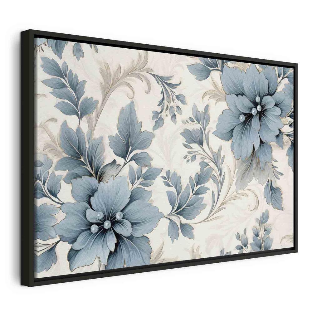 Canvas Print - Turquoise Flowers in Retro Ambience Floristic Ornaments