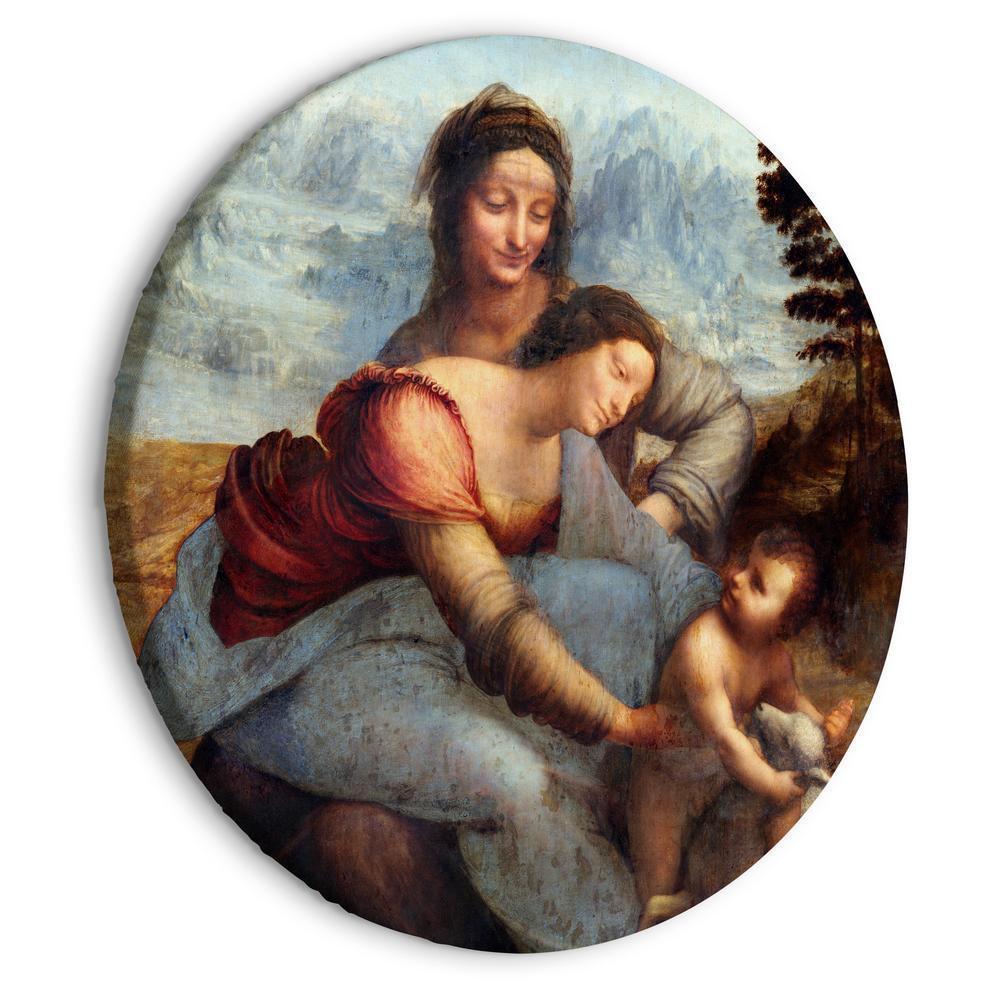 Circle shape wall decoration with printed design - Round Canvas Print - The Virgin and Child with Saint Anne (Leonardo da Vinci) - ArtfulPrivacy