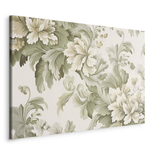 Canvas Print - Retro Vintage Flowers in Delicate Cream and Green Colors