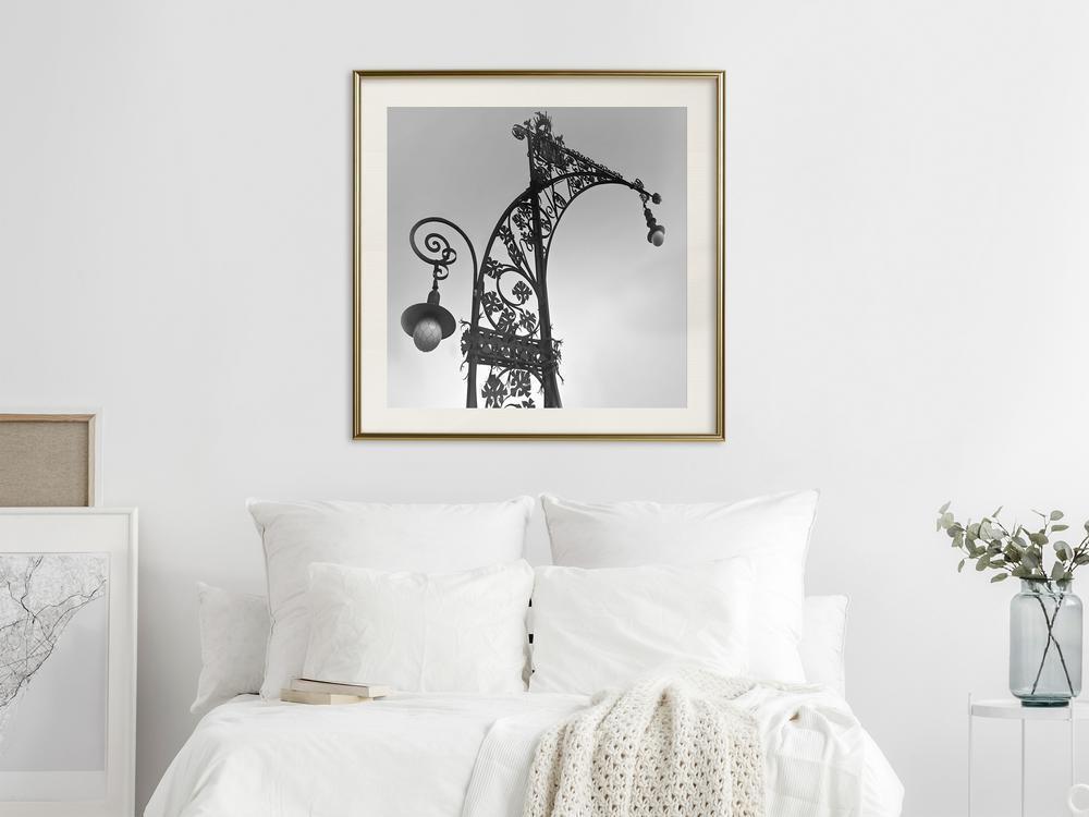 Black and White Framed Poster - Charming Lantern-artwork for wall with acrylic glass protection