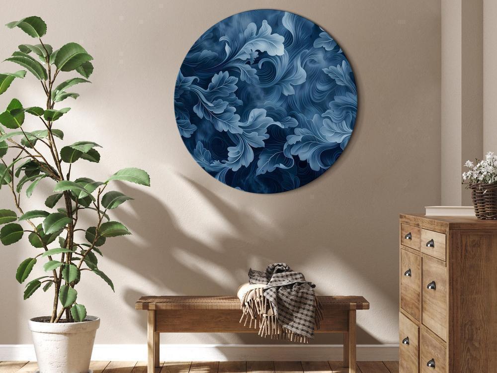 Round Canvas Print - Abstract Ornaments Dark Blue Victorian Leaves