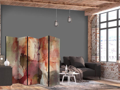 Room Divider - Rose Abstraction - Spilled Watercolor Paint in Spring Colors- A 5 Panel Folding Screen For Living rooms, bedrooms or home office, decorative folding screen made with wood and canvas