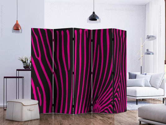 Decorative partition-Room Divider - Zebra pattern (violet) II-Folding Screen Wall Panel by ArtfulPrivacy