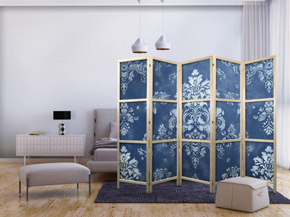 Japanese Room Divider - Retro Ornament - Decorative Motif in Worn Blues