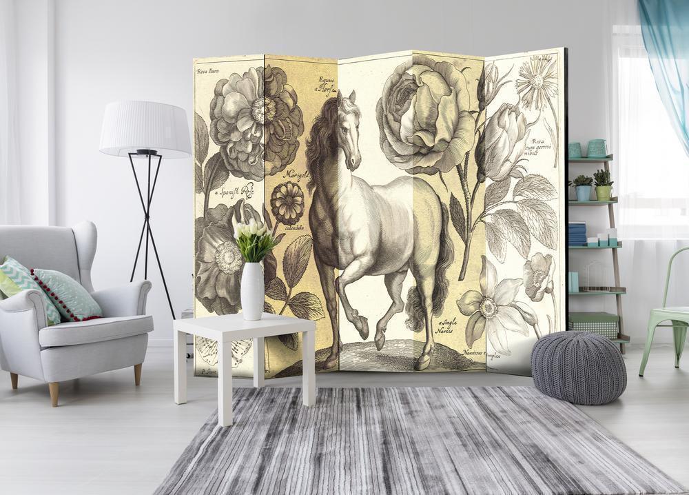 Room Divider - Horse II- A 5 Panel Folding Screen For Living rooms, bedrooms or home office, decorative folding screen made with wood and canvas