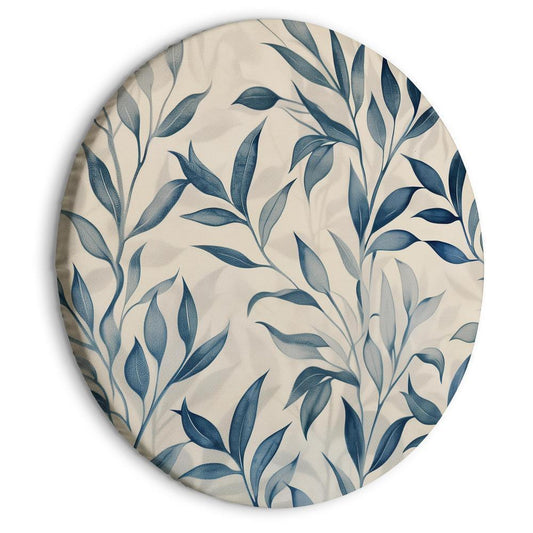 Round Canvas Print - Leaves in Blue Colors Delicate Botanical Motif