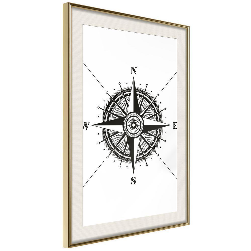 Black and White Framed Poster - Rose of the Winds-artwork for wall with acrylic glass protection