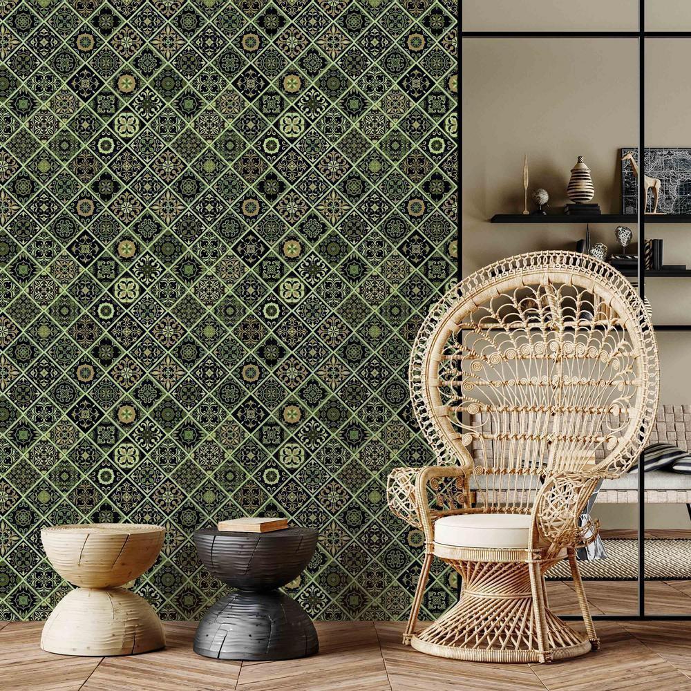 Classic Wallpaper made with non woven fabric - Wallpaper - Olive Mosaic - ArtfulPrivacy