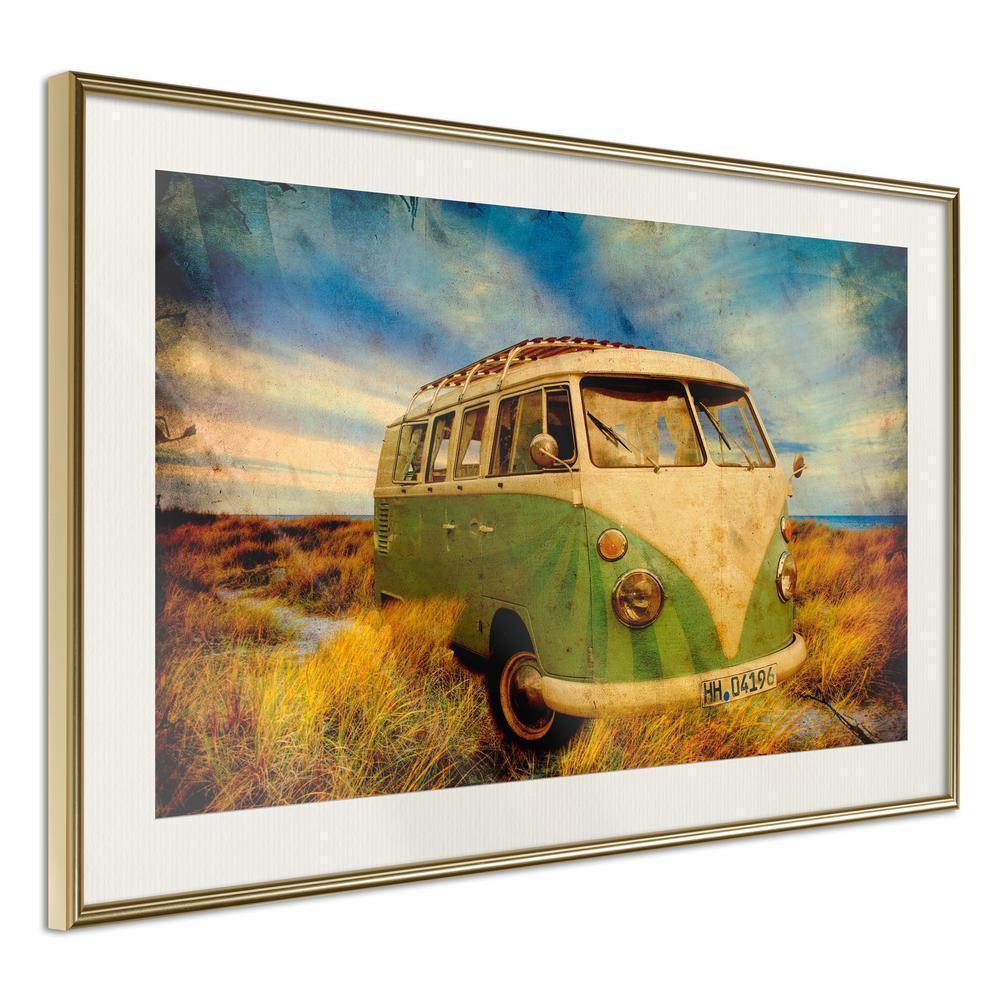 Vintage Motif Wall Decor - Hippie Van I-artwork for wall with acrylic glass protection