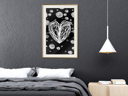 Black and White Framed Poster - Entangled Heart-artwork for wall with acrylic glass protection