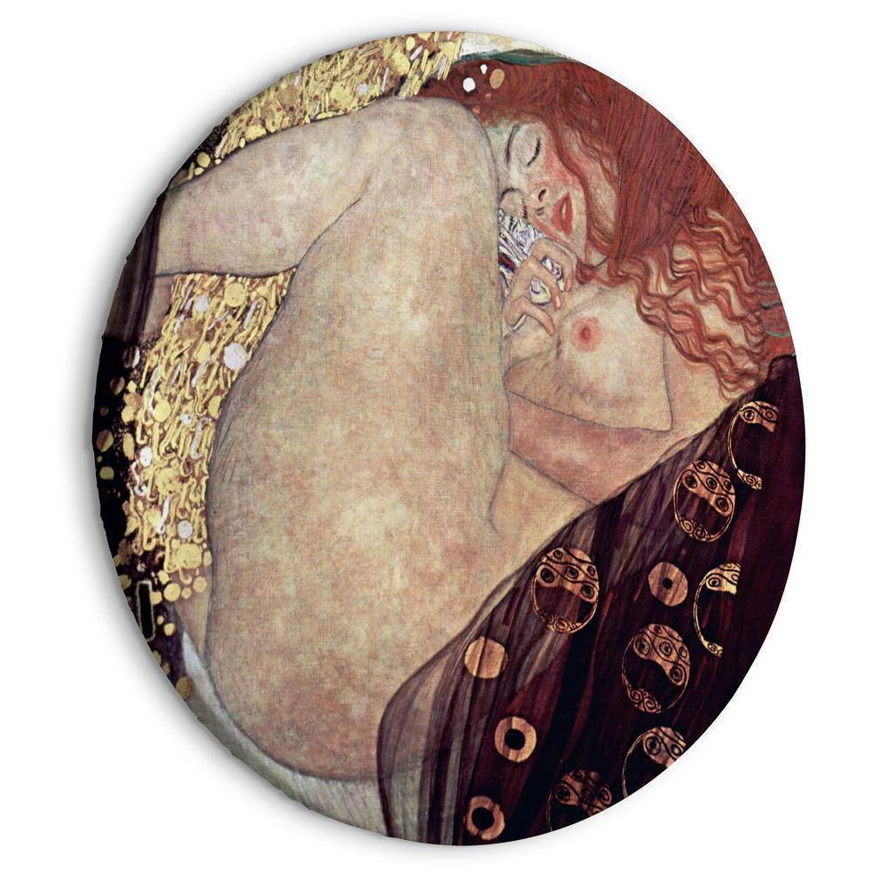 Circle shape wall decoration with printed design - Round Canvas Print - Gustav Klimt - Danae - Painted Nude Showing a Lying Woman - ArtfulPrivacy