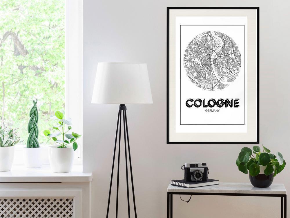 Wall Art Framed - City Map: Cologne (Round)-artwork for wall with acrylic glass protection