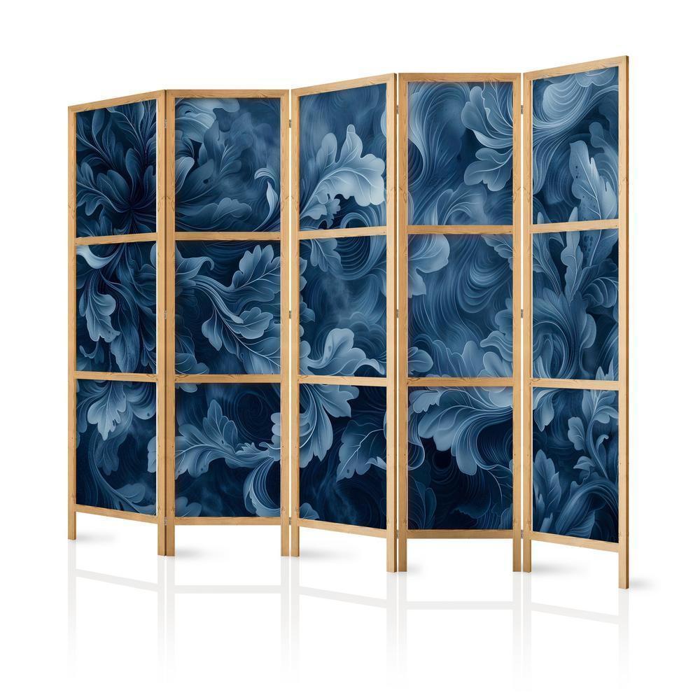 Japanese Room Divider - Abstract Ornaments - Dark Blue Victorian Leaves