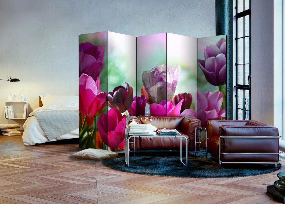 Decorative partition-Room Divider - Beautiful Tulips II-Folding Screen Wall Panel by ArtfulPrivacy