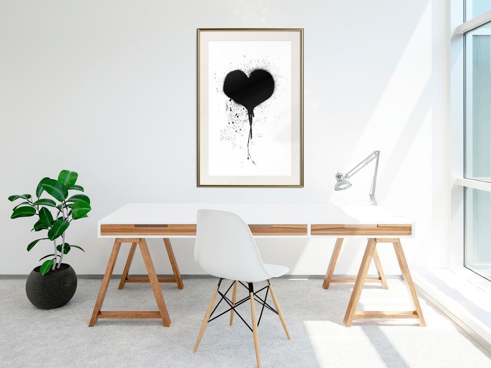 Black and White Framed Poster - Graffiti Heart-artwork for wall with acrylic glass protection