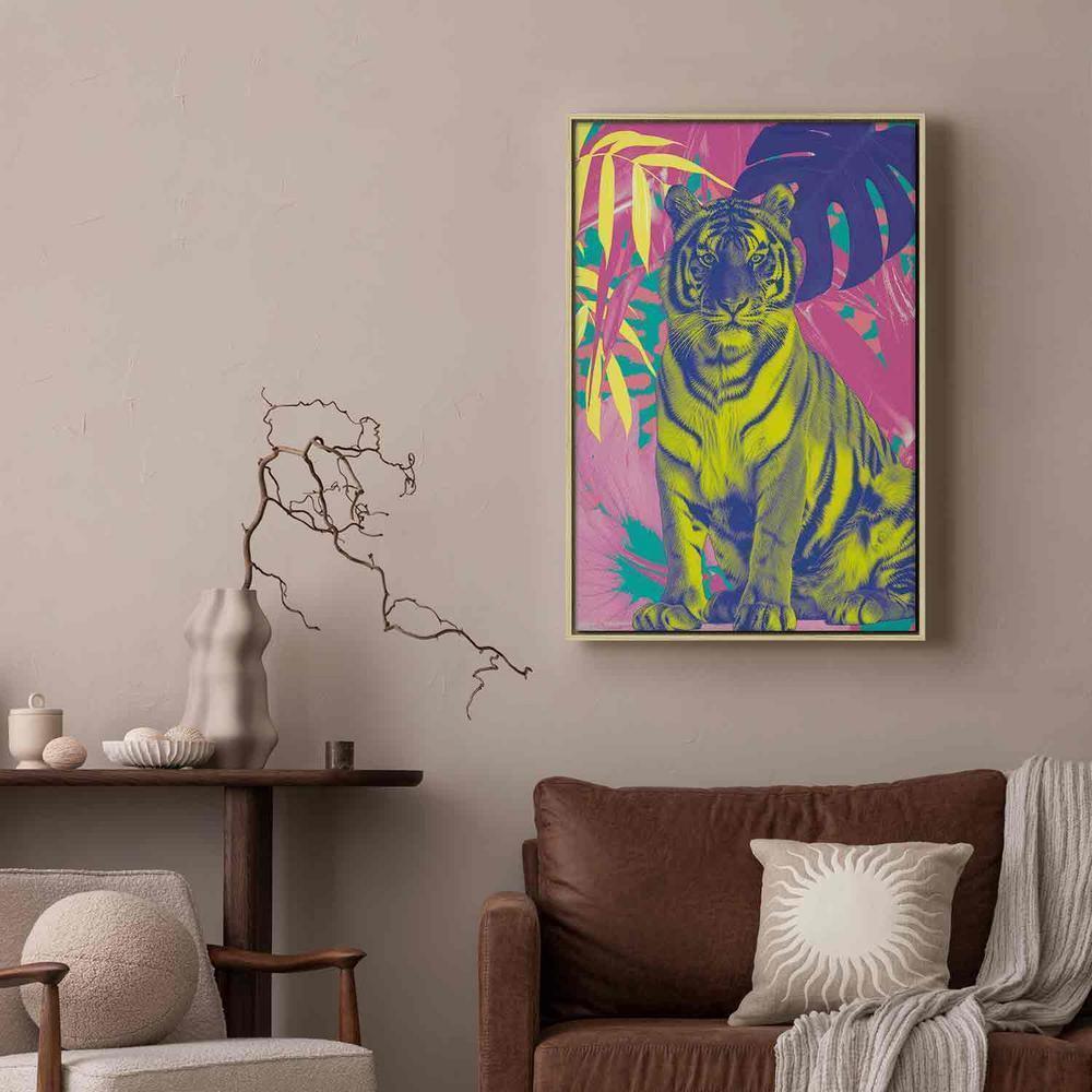 Canvas Print - Colorful Tiger - Intense Colors of a Tiger Surrounded by Tropical Plants