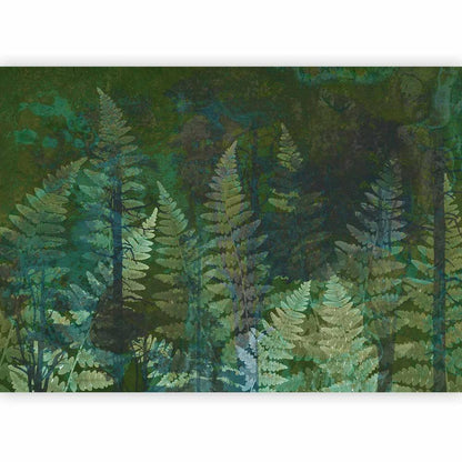 Wall Mural - Green abstraction in the forest - fern leaves in the trunks with patterns