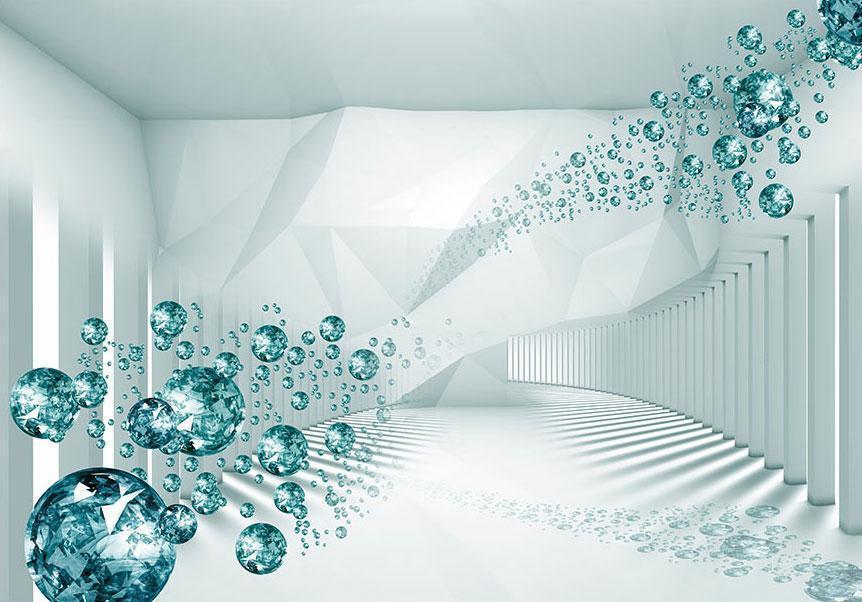 Wall Mural - Diamond Corridor (Turquoise)-Wall Murals-ArtfulPrivacy