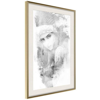 Black and White Framed Poster - Mysterious Look (Grey)-artwork for wall with acrylic glass protection