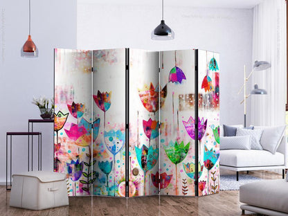 Decorative partition-Room Divider - Colorful tulips II-Folding Screen Wall Panel by ArtfulPrivacy
