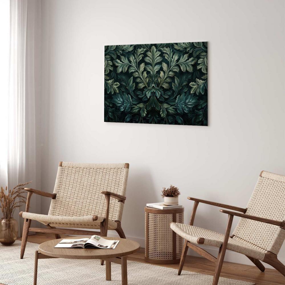 Canvas Print - Dark Green Victorian Leaves: Botanical Carved Composition