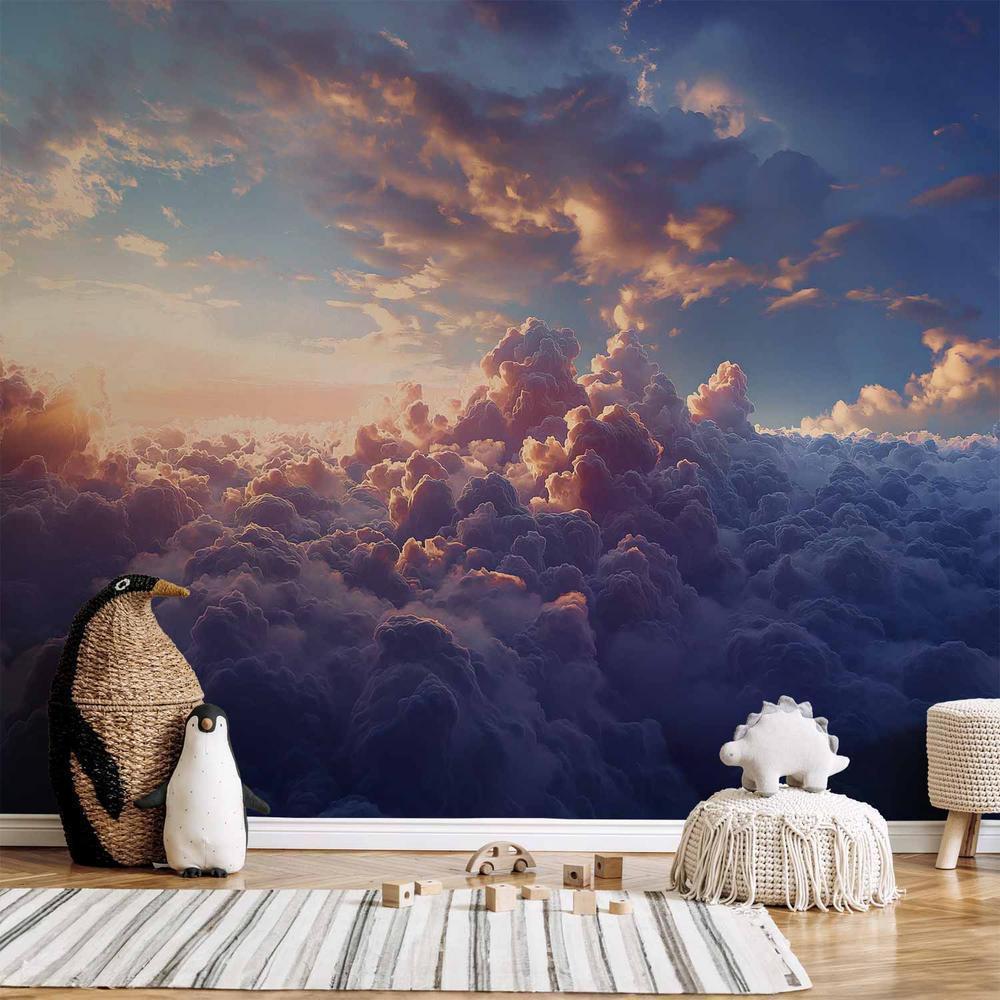 Wall Mural - The Sun in Hiding: The Golden Face of the Sky Over a Cloudy Sea