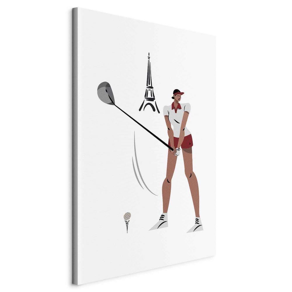 Canvas Print - Female Golfer With the Eiffel Tower in the Background - Illustration