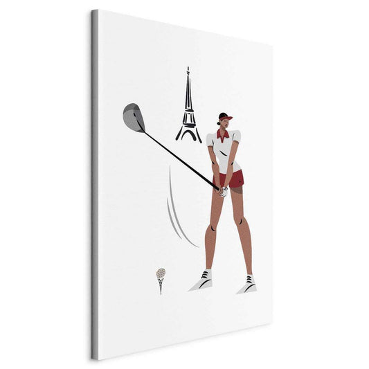 Canvas Print - Female Golfer With the Eiffel Tower in the Background - Illustration