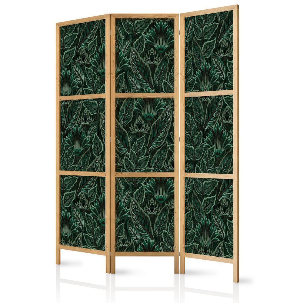 Japanese Room Divider - Dense Vegetation - Botanical Patterns in Illustrative Style Green