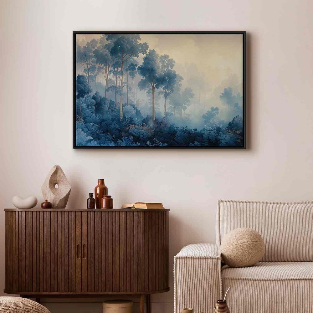 Impression sur toile - Paysage avec arbres dans un style illustratif Forêt bleue de conte de fées