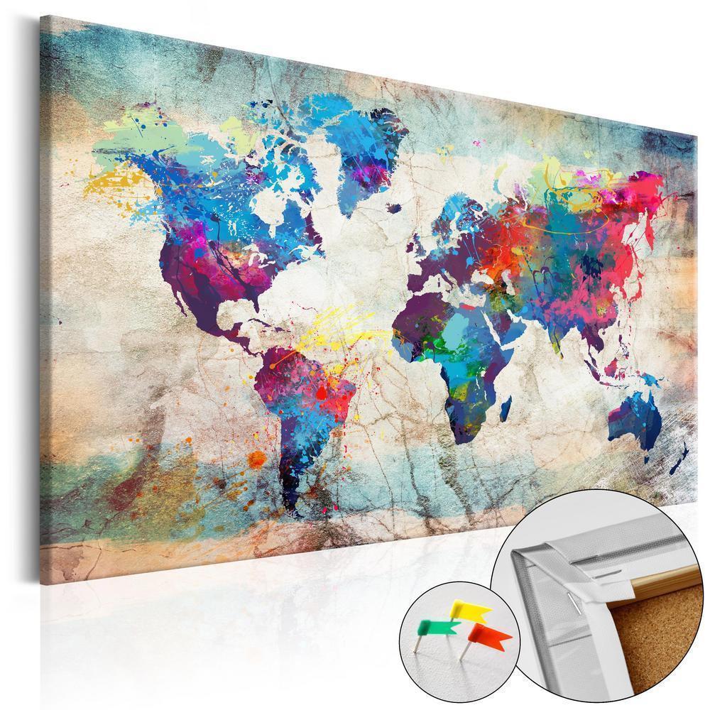 Cork board Canvas with design - Decorative Pinboard - World Map: Colourful Madness-ArtfulPrivacy