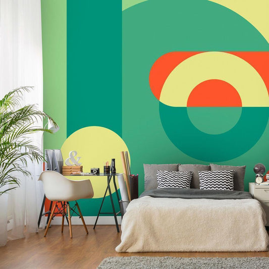 Wall Mural - Geometric Wreath (Green)-Wall Murals-ArtfulPrivacy