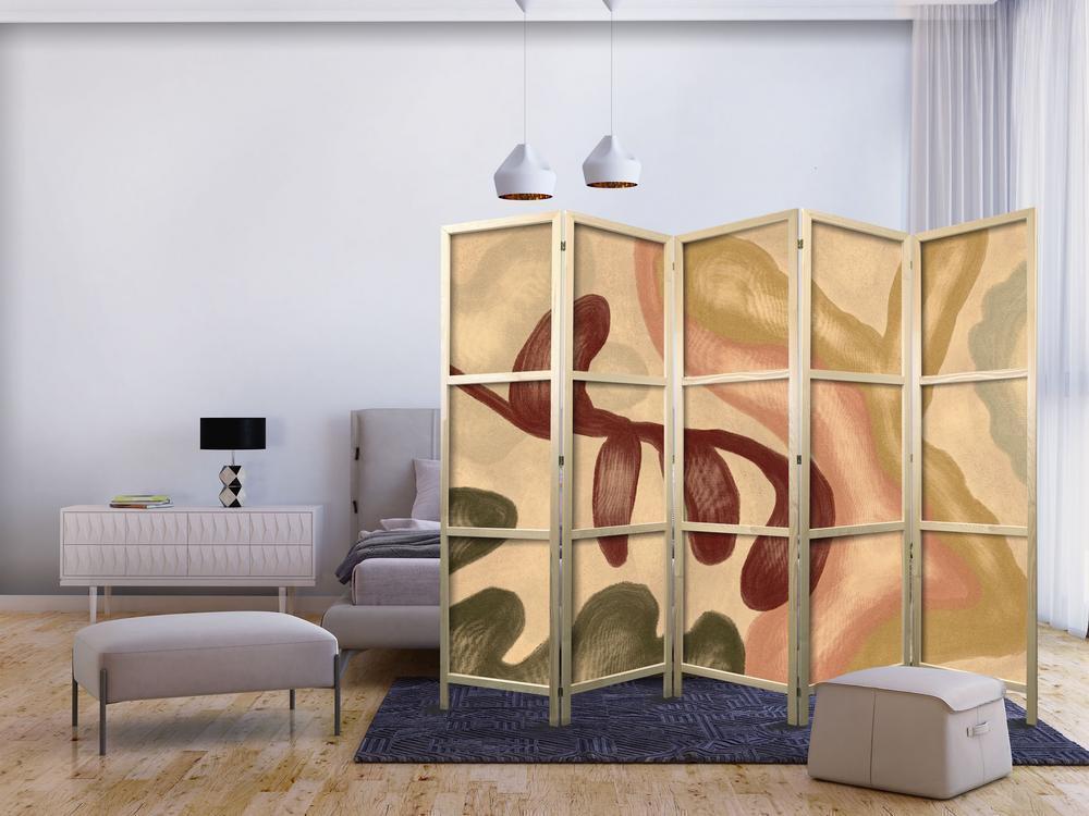 Japanese Room Divider - Worn Figures - Shapes in Lime Wash Technique in Warm Colors