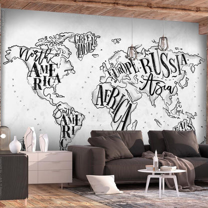 Wall Mural - Retro Continents (Grey)-Wall Murals-ArtfulPrivacy